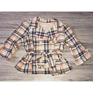 NWT CHARLOTTE RUSSE MADRAS PLAID SHORT PEACOAT L